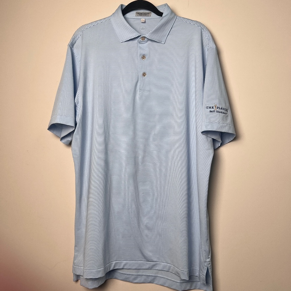 Peter Millar Polo Shirt Mens Large Blue Striped Summer Comfort Golf Performance